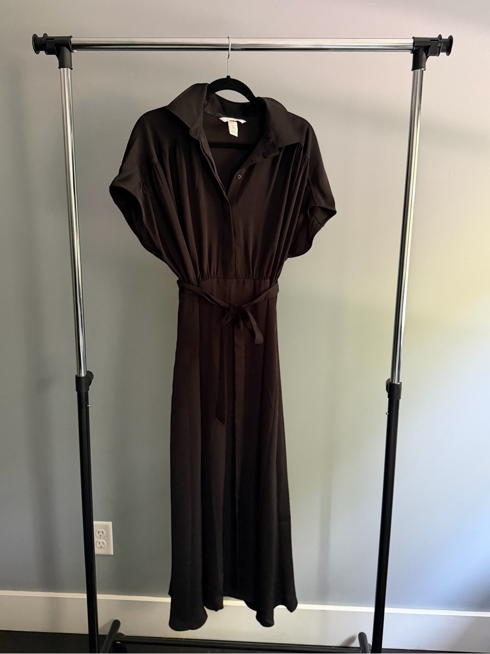 H&M Black Maxi Shirt Dress with Tie Waist